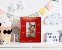 Cadre Métal Rouge Gravé Naissance