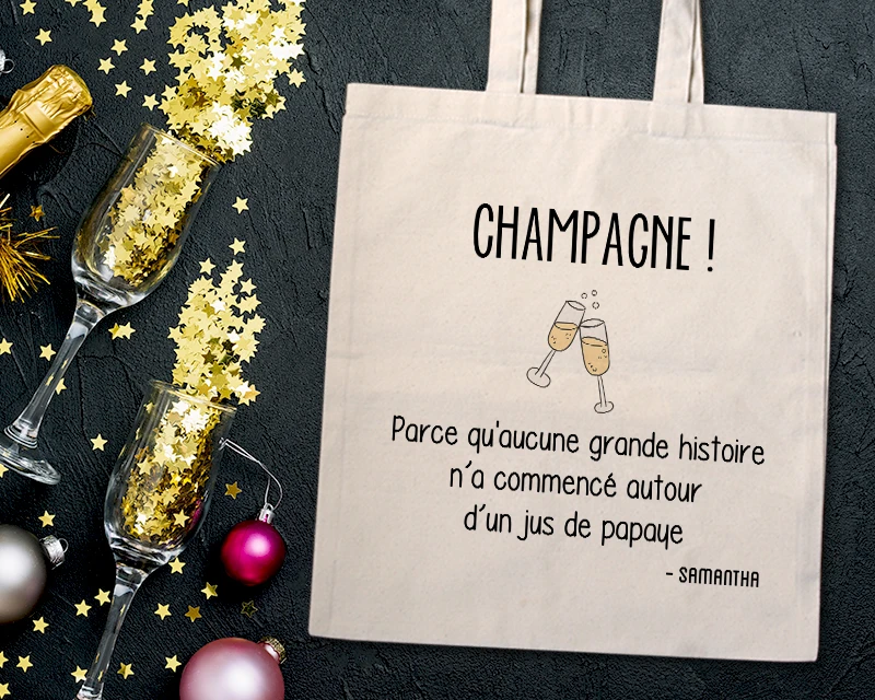 Tote Bag Personnalisable - Champagne Party - 100% Coton Naturel 2 Tote Bag Personnalisable - Champagne Party - 100% Coton Naturel – Image 2