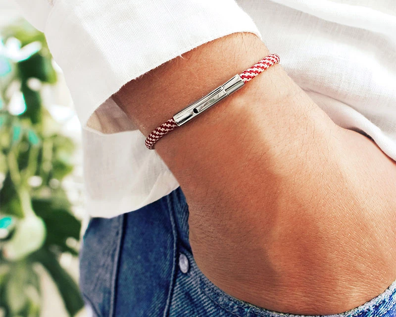 Bracelet Personnalisé Pour Homme - Cordon Bordeaux Et Blanc 3 Bracelet Personnalisé Pour Homme - Cordon Bordeaux Et Blanc – Image 3