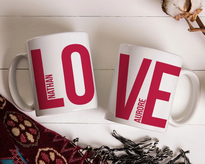 Lot De 2 Mugs Personnalisés - Love 1 Lot De 2 Mugs Personnalisés - Love