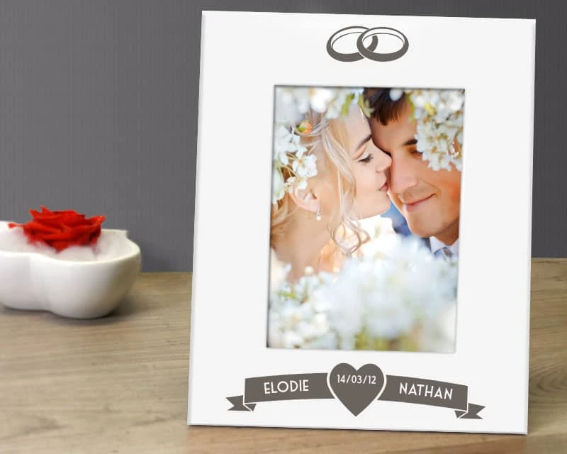 Cadre Métal Blanc Gravé Mariage 3 Cadre Métal Blanc Gravé Mariage – Image 3