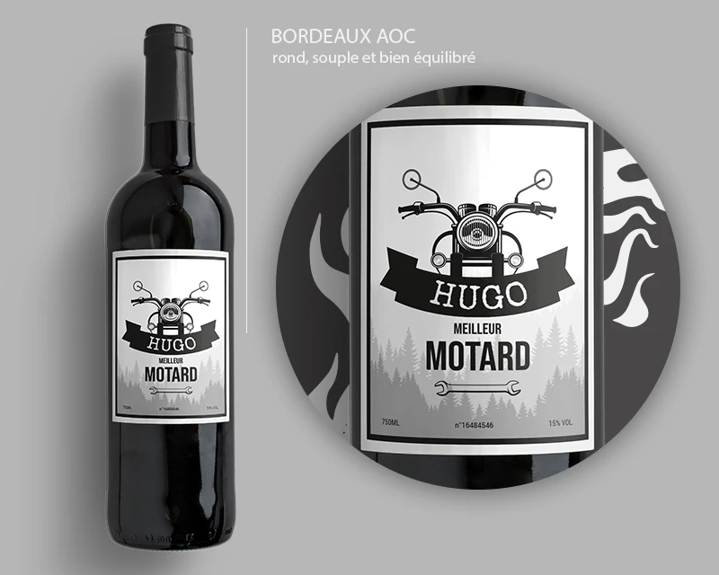 Bouteilles De Vin De Bordeaux Personnalisables - Motard 1 Bouteilles De Vin De Bordeaux Personnalisables - Motard