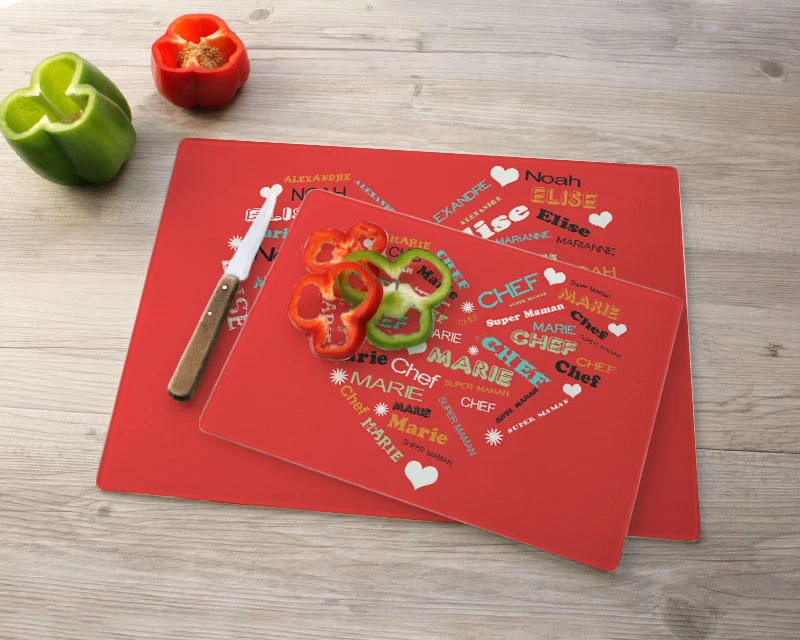 Planche à Découper En Verre Coeur Famille 1 Planche à Découper En Verre Coeur Famille