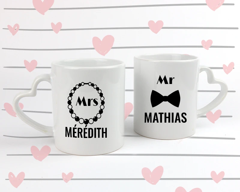 Lot De 2 Mugs Coeurs Personnalisés - Mr & Mrs 3 Lot De 2 Mugs Coeurs Personnalisés - Mr & Mrs – Image 3