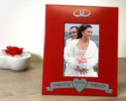 Cadre Métal Rouge Gravé Mariage