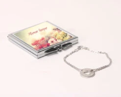 Miroir De Sac Personnalisable - Avec Son Bracelet Double Chaîne Coeur