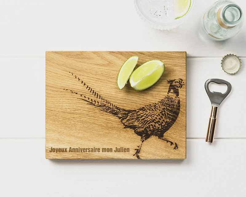 Petite Planche à Découper Personnalisable En Bois De Chêne écossais Et Son Décapsuleur - Faisan 2 Petite Planche à Découper Personnalisable En Bois De Chêne écossais Et Son Décapsuleur - Faisan – Image 2