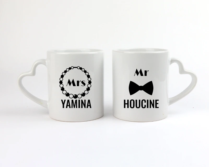Lot De 2 Mugs Coeurs Personnalisés - Mr & Mrs 2 Lot De 2 Mugs Coeurs Personnalisés - Mr & Mrs – Image 2