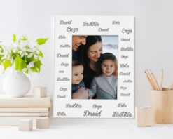 Cadre En Métal Blanc Gravé Personnalisable - Famille Prénoms