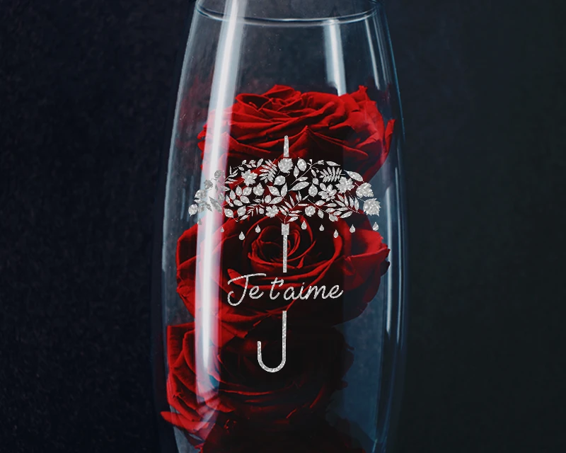 Vase Ovale Personnalisable Gravé Et Ses Roses Rouges éternelles - Je T'aime 1 Vase Ovale Personnalisable Gravé Et Ses Roses Rouges éternelles - Je T'aime