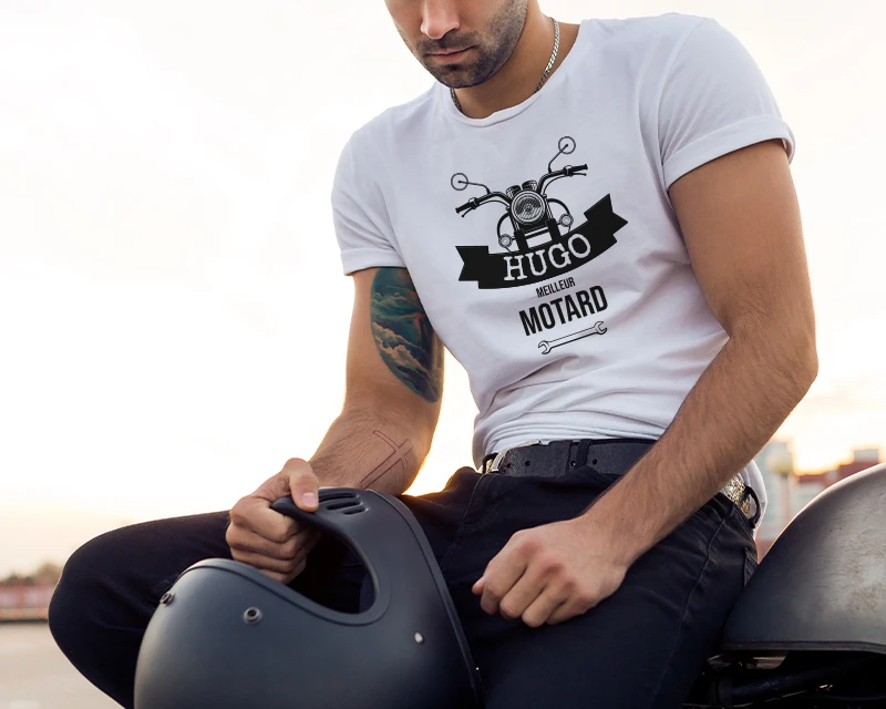 T-shirt Blanc Homme Personnalisable - Motard 3 T-shirt Blanc Homme Personnalisable - Motard – Image 3