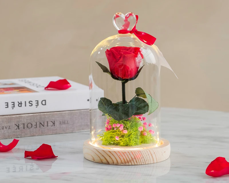 Rose Sous Cloche Lumineuse Avec Carte Personnalisable 2 Rose Sous Cloche Lumineuse Avec Carte Personnalisable – Image 2
