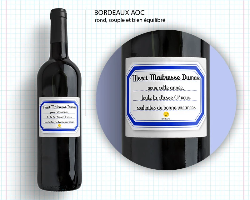 Bouteilles De Vin De Bordeaux Personnalisables - Merci Maîtresse, Maître Et ATSEM 2 Bouteilles De Vin De Bordeaux Personnalisables - Merci Maîtresse, Maître Et ATSEM – Image 2