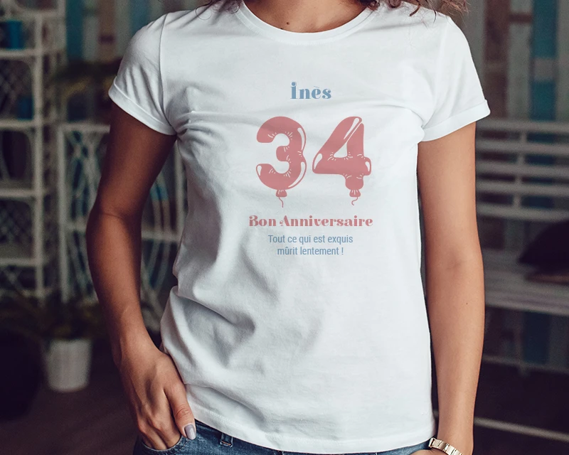 T-shirt Blanc Femme Personnalisable - Collection Ballons D'anniversaire 1 T-shirt Blanc Femme Personnalisable - Collection Ballons D'anniversaire