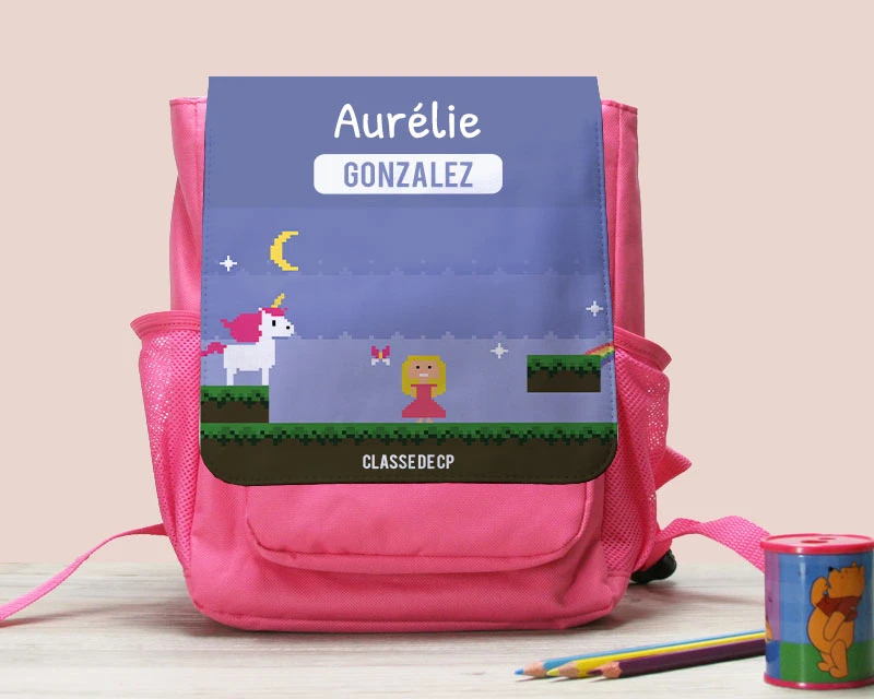 Sac à Dos Enfant Personnalisable - Jeux Vidéo Rétro - Version Fille 2 Sac à Dos Enfant Personnalisable - Jeux Vidéo Rétro - Version Fille – Image 2