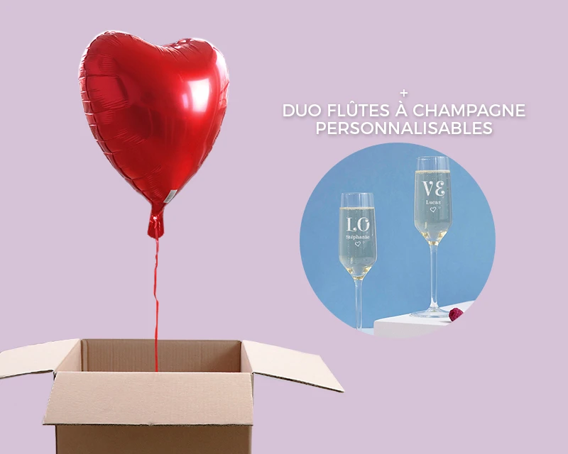 DUO Ballon Cœur Hélium Et 2 Flûtes à Champagne Personnalisables - LOVE 5 DUO Ballon Cœur Hélium Et 2 Flûtes à Champagne Personnalisables - LOVE – Image 5