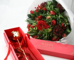 Grande Rose En Or (36 Cm) 24 Carats Dans Son écrin Personnalisé - Aujourd'hui Je T'aime Depuis... Jours