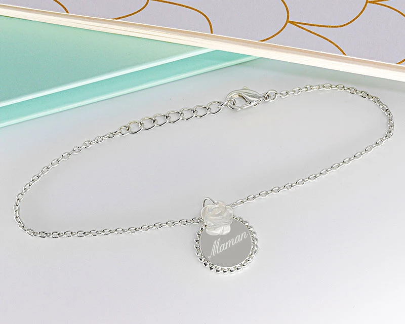 Bracelet Personnalisable En Argent Véritable - Rose Nacrée 2 Bracelet Personnalisable En Argent Véritable - Rose Nacrée – Image 2