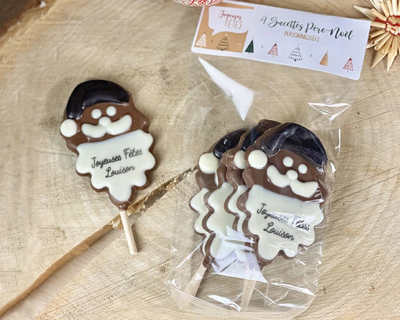 Lot De 4 Sucettes Père Noël En Chocolat Au Lait Dont 2 Personnalisées 2 Lot De 4 Sucettes Père Noël En Chocolat Au Lait Dont 2 Personnalisées – Image 2