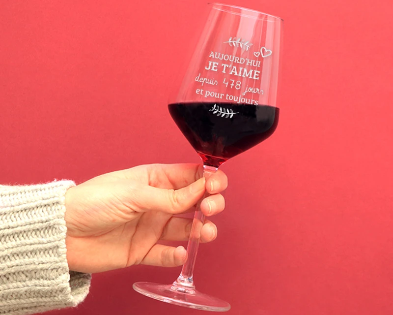 Verre à Vin Personnalisé - Aujourd'hui, Je T'aime Depuis... Jours 1 Verre à Vin Personnalisé - Aujourd'hui, Je T'aime Depuis... Jours