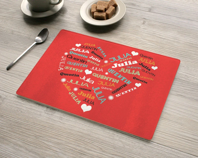 Planche à Découper En Verre Coeur Famille 2 Planche à Découper En Verre Coeur Famille – Image 2