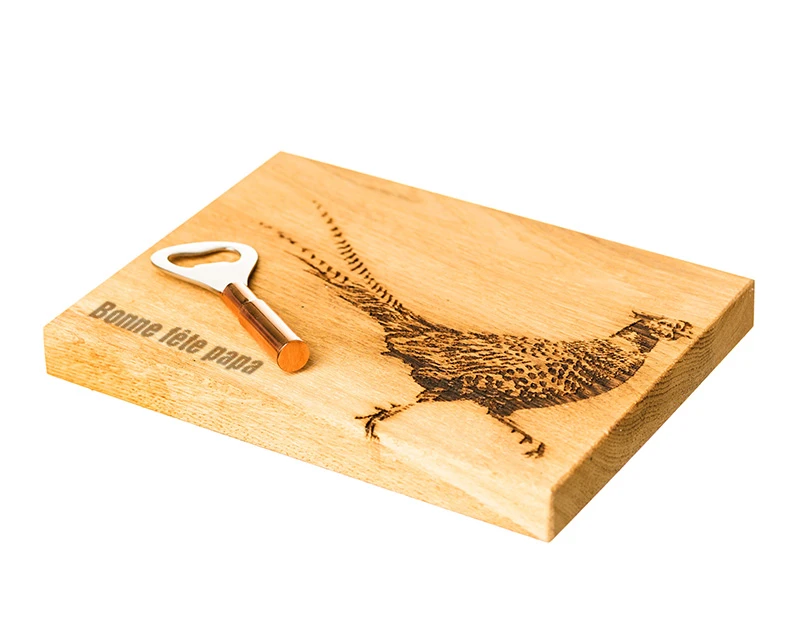 Petite Planche à Découper Personnalisable En Bois De Chêne écossais Et Son Décapsuleur - Faisan 1 Petite Planche à Découper Personnalisable En Bois De Chêne écossais Et Son Décapsuleur - Faisan